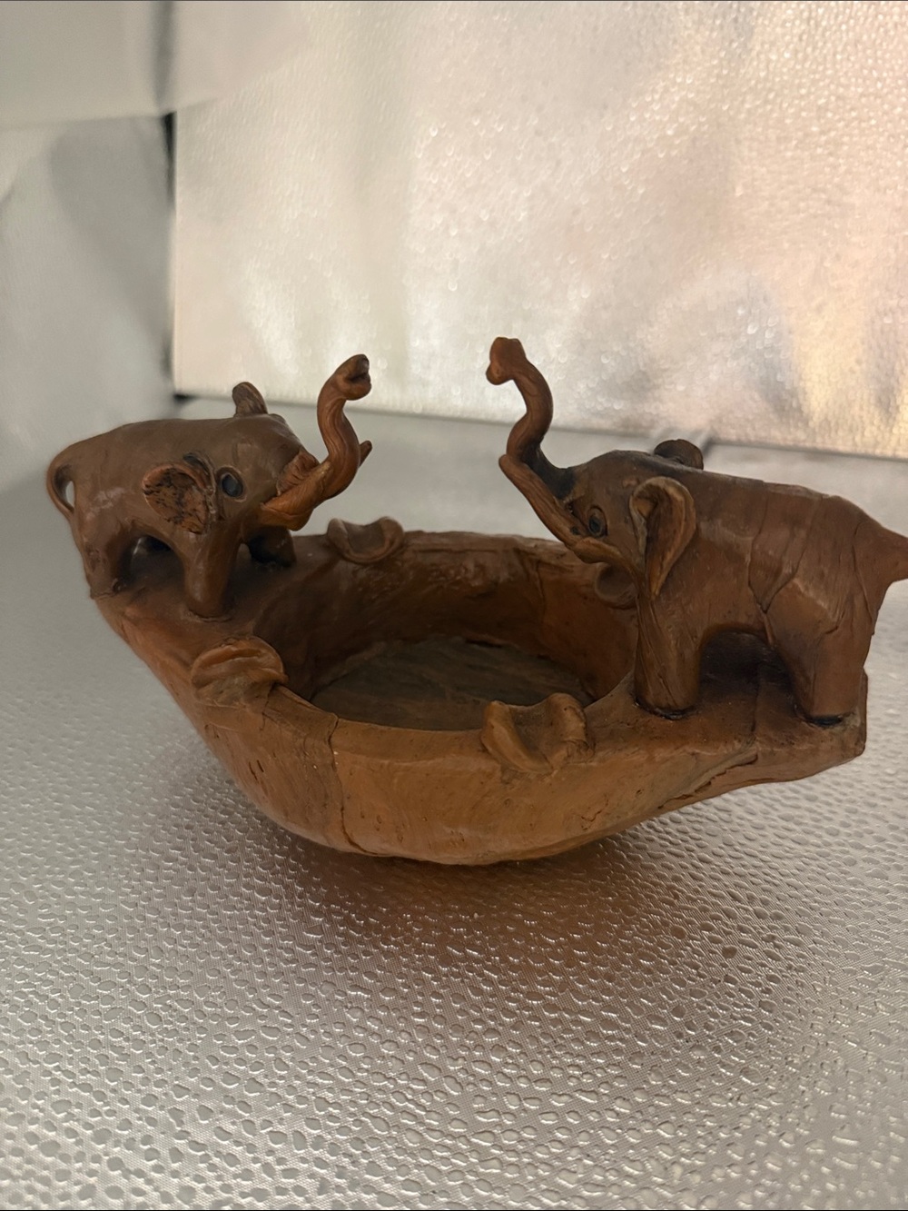 Vintage Hand Carved Elephant Ashtray From the Philiphines.